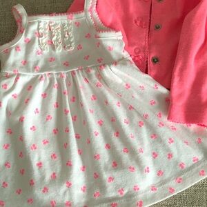 3 Month White w/ Neon Pink Cherries Attached Diaper Cover Matching Sweater